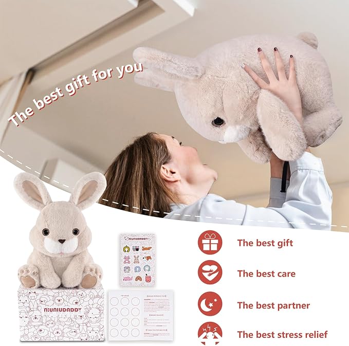 Niuniu Daddy 14" | 3.5 Pound Weighted Bunny Stuffed Animal for Kids & Adults, Rabbit Large Plush Toy with Soft Fur, Weighted Plushies Pillow for Sensory Calm, Huggable Gift for Everyday Comfort
