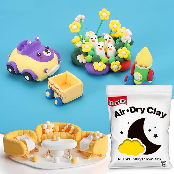 ifergoo Yellow Air Dry Clay - Moldable Cosplay, DIY Creative Modeling Clay for School Arts & Craft Project, Fake Bake, Slime Supplies, Super Light Magic Foam Molding Clay, Soft, No-Sticky, 1.1LBS/500G