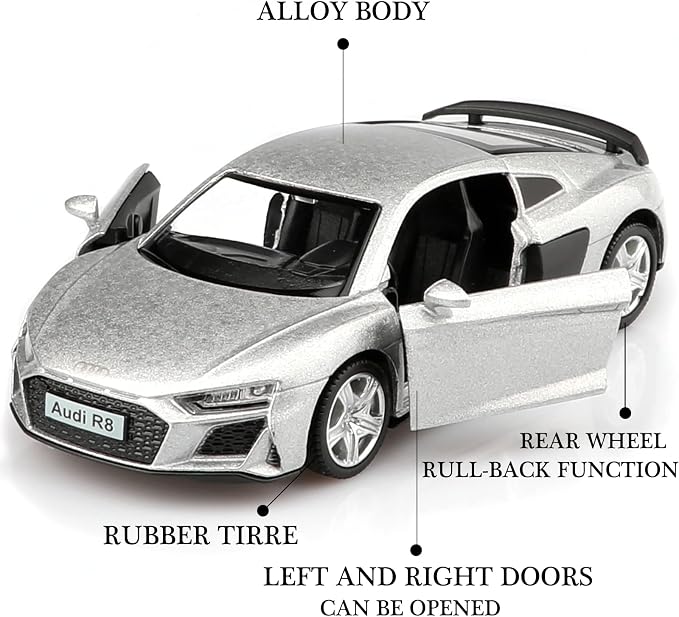 TOKAXI 1/36 Scale Audi R8 Diecast Model Cars,Pull Back Vehicles Toy Cars,Cars Gifts for Boys Girls