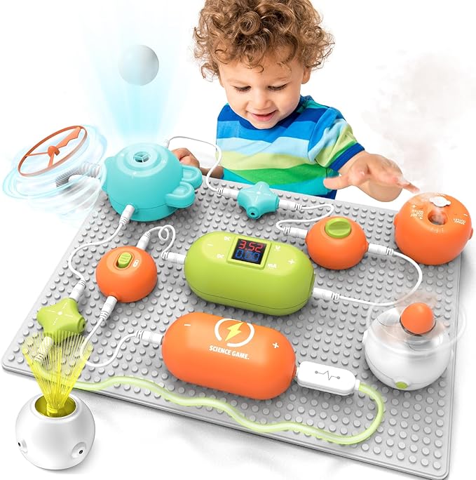 STEM Toys for Boys Age 6-8-10, 300+ Creations Electronics Kit, Circuit Building Set with LED Lights & Fan, Educational Science Gift for Kids 7-9 Year Old