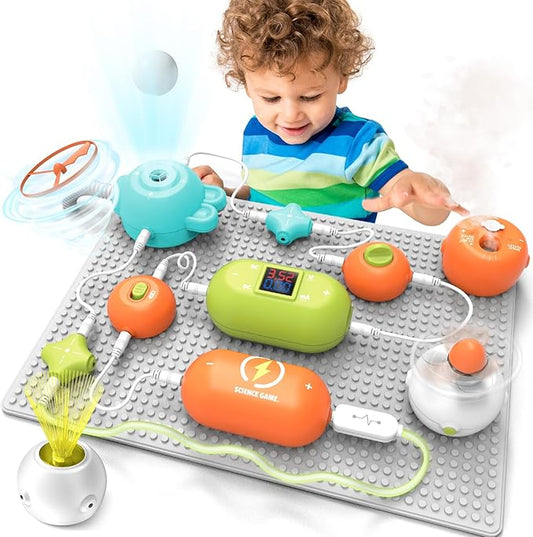 STEM Toys for Boys Age 6-8-10, 300+ Creations Electronics Kit, Circuit Building Set with LED Lights & Fan, Educational Science Gift for Kids 7-9 Year Old