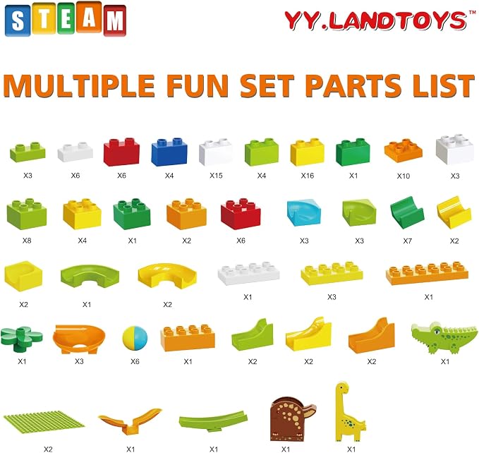 Dinosaur Marble Runs for Kids 4-8 Building Blocks Compatible with LEGO DUPLOS for Age 2-5/138Pcs Classic Big Blocks Marble Run for kids Ages 3-5 STEM Toy/Montessori Toys Gift for Kids Age 3,4,5,6,7,8+