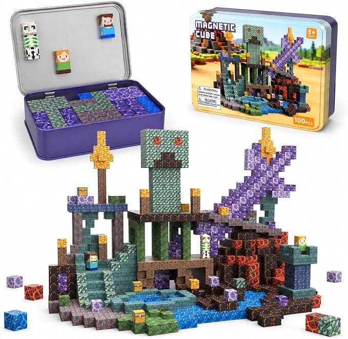 AIDYVOI 100 PCS 0.8in Magnetic Blocks - Magnet Travel Toys for Kids Ages 3+, Portable Magnetic Building Blocks, Stacking Magnets Cube STEM Construction Toys Birthday Gift for Boys Girls