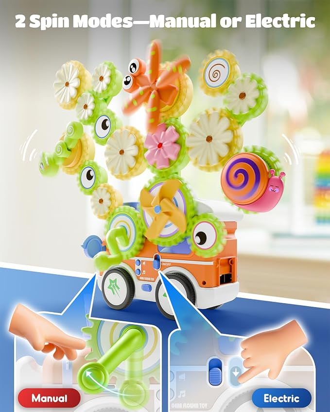 LIGHTDESIRE Toddler Toys Montessori Musical Train Set Gear Building Toys | Creative STEM Toys for 3 4 5 6 Years Old,Electric Rotating Gear Flower Learning Toys,Birthday Gifts for Toddler Girl Boy