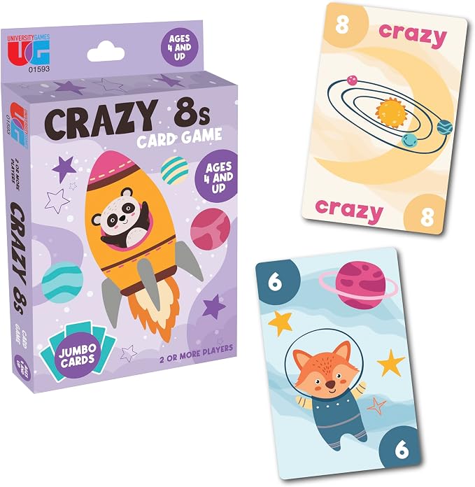 University Games Crazy 8s Card Game - Jumbo Size, Colorful Animal Cards for Kids Ages 4 and Up, Fun Family and Educational Game