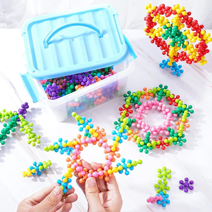 Building Blocks Educational Toy - 300PCS Snowflake Stem Construction Set for Kids 3+, Safe Non-Toxic Storage Case, Learning Gifts for Boys Girls, Multi-Color