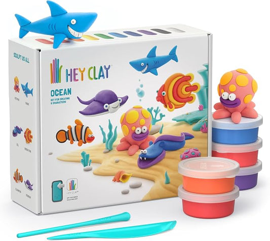 Hey Clay 15 Cans Set - Colourful Modelling Kids Air-Dry Clay 15 Cans with Sculpting Tools and Fun Interactive Instructions for Children Age 3+ (Ocean)