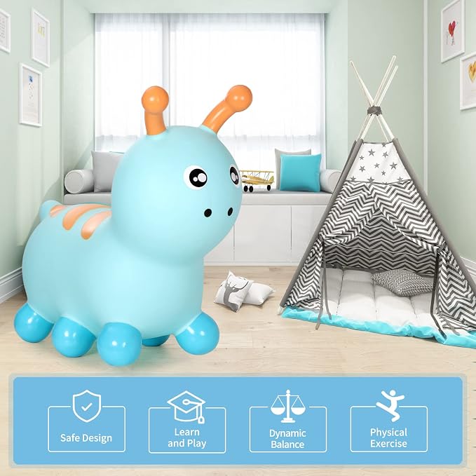INPANY Bouncy Caterpillar Horse Hopper for Toddlers - Kids Inflatable Bouncing Horse Hopper, Ride on Animal Toys, Birthday Gift for 2 3 4 Year Old Boy Girl