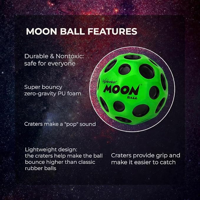 Waboba The Original Moon Ball - Hyper Bouncy Ball – Makes Pop Sound When Bounced - All Ages Extreme Bounce & Fun - Perfect for Active Play & Indoor or Outdoor Games