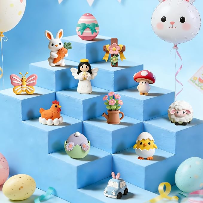Easter Air Dry Clay for Kids,12 Boxes Modeling Magic Clay Kit with Sculpting Tools Tutorials, Safe & Non-Sticky DIY Craft Kit for Easter Basket Stuffers Gifts