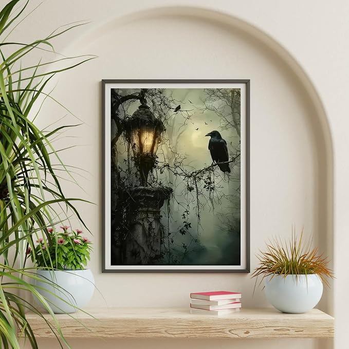 Paint by Numbers for Adults and Kids Beginner, Gothic Dark Horror Forest Crow Painting by Number Kits On Canvas, Number Artist Paint by Number Kit Oil Painting Acrylic Paints, Home Wall Decor Gift