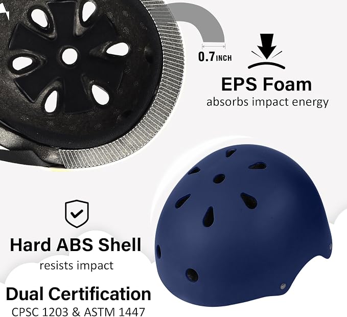 Skateboard Bike Helmet, Lightweight Adjustable, Multi-Sport for Bicycle Skate Scooter, 3 Sizes for Adult Youth & Kids