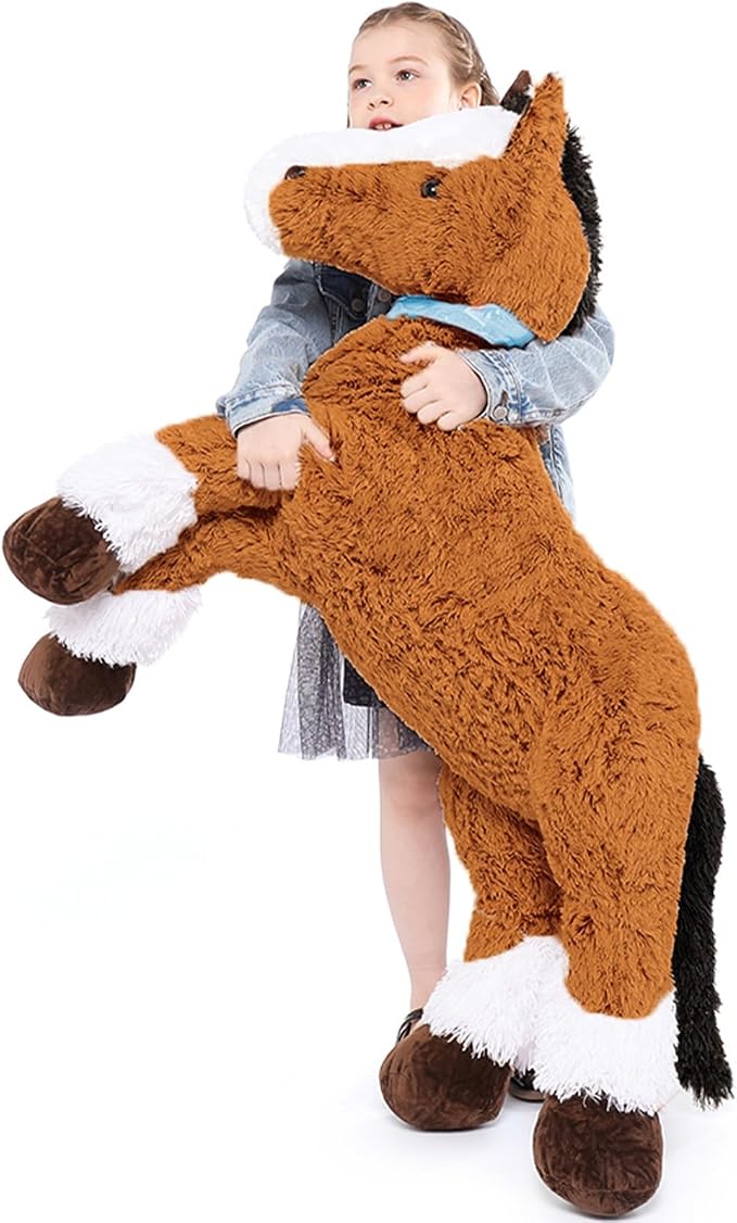 Tezituor 47 Inch Darkbrown Horse Stuffed Animal, 4ft Giant Realistic Stuffed Pony Plush Toy, Ride-On Horse Plush Body Pillow for Girls, Boys & Horse Lovers Christmas Party Gift