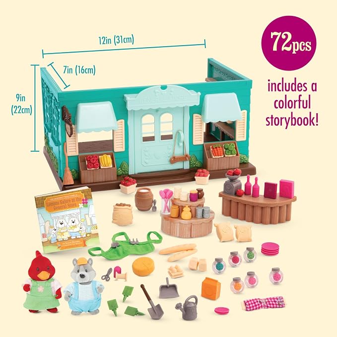 Li'l Woodzeez – Pass – the – Pasta Restaurant Playset – 41 Pieces Dollhouse Set with Table, Benches, Food & Accessories for Imaginative Roleplay – Compatible with Figurines 3+ Years