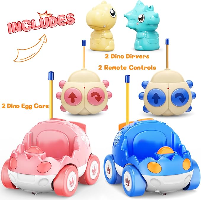 Kidz do 2 Pack Pink Dinosaur Remote Control Car Toys, Christmas Birthday Gifts for Boys Girls 2 3 4 Years Old, Dino RC Car with Music and Light, Toddlers Toys for Kids 2-4 Year Old,(Pink Blue)