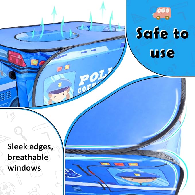 Pop Up Play Tent for Kids Aged 3-5 Years Old Boys and Girls : Police Car Playhouse Toy Play Tents for Toddlers 3-5 Kids Tent Indoor Outdoor Playhouse Toys for 3 + Year Old, Police Car
