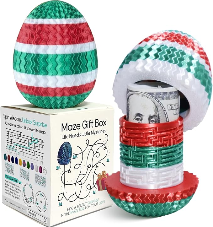 Money Puzzle Box for Cash Gift Card Holder - Reusable Secret Safe with 4 Unique Maze Egg Designs, 3D Printed Brain Teaser Game for Teens Adults, Easter Birthday Christmas Stocking Stuffer
