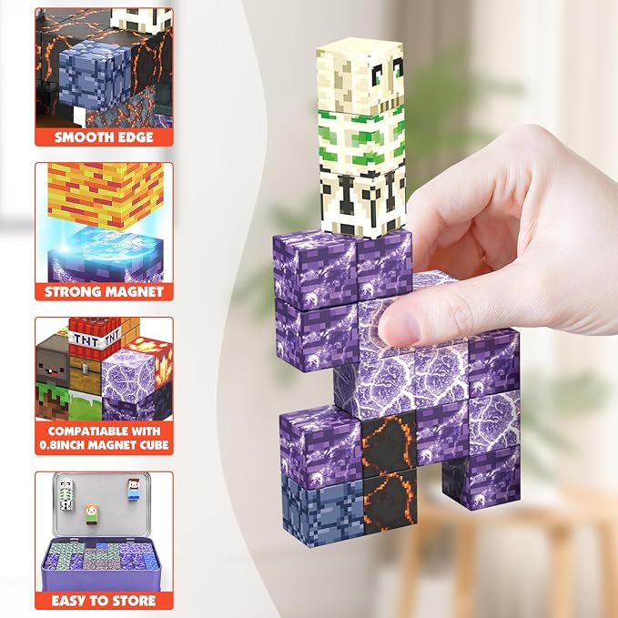 AIDYVOI 100 PCS 0.8in Magnetic Blocks - Magnet Travel Toys for Kids Ages 3+, Portable Magnetic Building Blocks, Stacking Magnets Cube STEM Construction Toys Birthday Gift for Boys Girls
