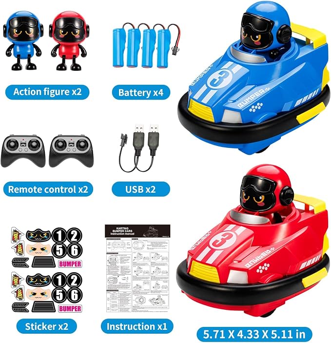 bessome 2 Pack Cute Cartoon Remote Control Bumper Car for Toddlers-Mini RC Cars with Light & Sound & 360°Rotating-Race car Toys for 3 4 5 6Year Old Boys Girls Kids-Christmas Birthday Gifts