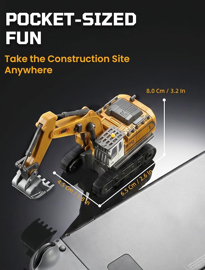 SHINESIGNAL11 Channel Mini RC Excavator Toy, Remote Control Excavator for Adult, Metal Aolly Bucket,Type-C Rechargeable, Construction Vehicle Toy for Boys 3+ Year Old