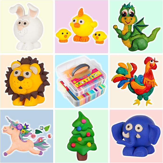 Cyajm 50 Colors Polymer Clay, Non-Toxic Oven Bake Modeling Clay Kit, Soft Molding Craft Clay for Kids Parent-Child DIY, Students School Art Class, Blogger Jewelry Making & Home Decoration