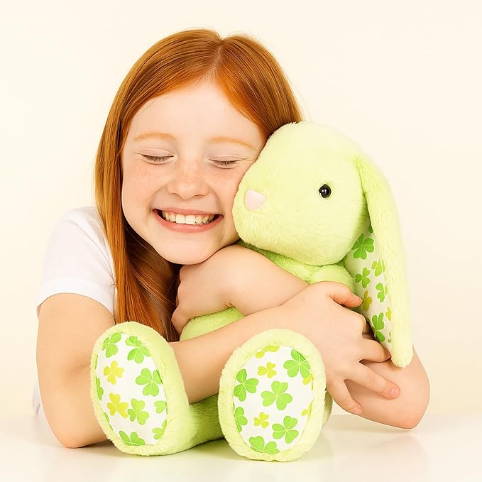 WEIGEDU Green Rabbit Bunny Stuffed Animal Plush Toy, 17.7" | Floppy Ears, Shamrock Print, For Kids, Boys, Girls, Babies, St. Patrick's Day, Birthday, Easter, Christmas Gift