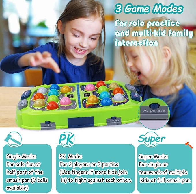 Whack Game Mole for Kids, Toys for 3 4 5 6 7 8+ Year Old Boys Girls, Pounding Toys for Age 3-8, Gift for Kids Toddlers Ages 3-12 Year Old, Interactive Educational Toys with Sound and Light, 3 Modes