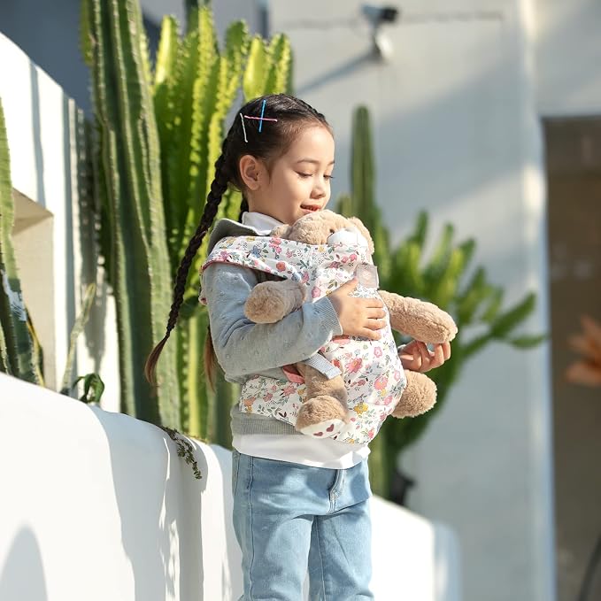 GAGAKU Baby Doll Carrier for Kids, Stuffed Animal Carrier Reborn Baby Carrier with Adjustable Straps, Baby Doll Accessories - Pink (Flowers)
