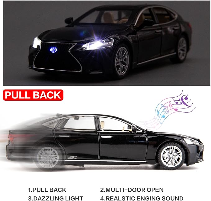 BDTCTK 1/32 Compatible for Lexus Ls500h Model Car, Zinc Alloy Pull Back Toy car with Sound and Light for Kids Boy Girl Gift(Black)