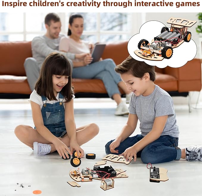 Self-Centering Steering Remote Control Car，STEM Projects for Kids Ages 8-12，Engineering kit, DIY rc car kit, STEM Kits for Kids Ages 8-12