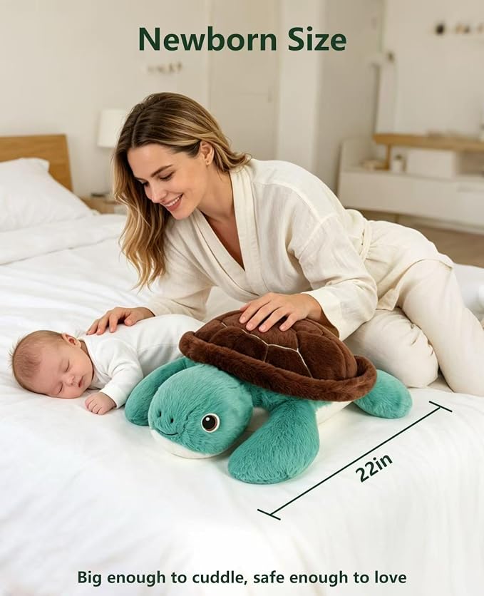 gnomantic Turtle Weighted Stuffed Animals - 22 Inch 4.5 Pounds Weighted Plushies Sea Turtle Stuffed Animal - Big Tortoise Plush - Cute Plush Toys Gifts for Kids & Adults (Brown&Green)