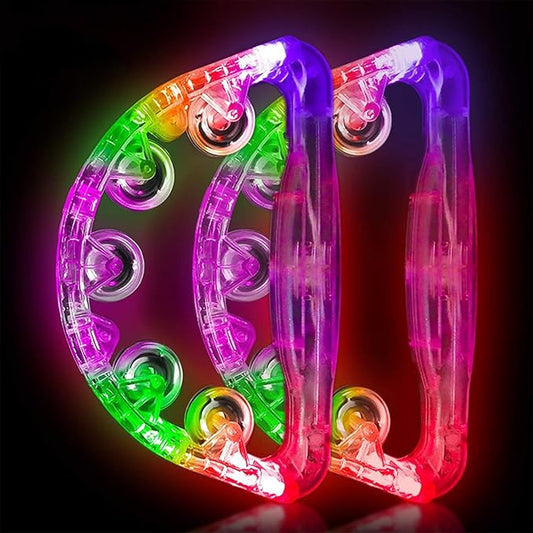 Aywewii LED Tambourines 2 Pack - Light Up Toys Musical Instruments for Kids & Adults, Autism Sensory Products, Birthday Gifts for Boys & Girls, Glow in the Dark Party Supplies (4 Colors Random)