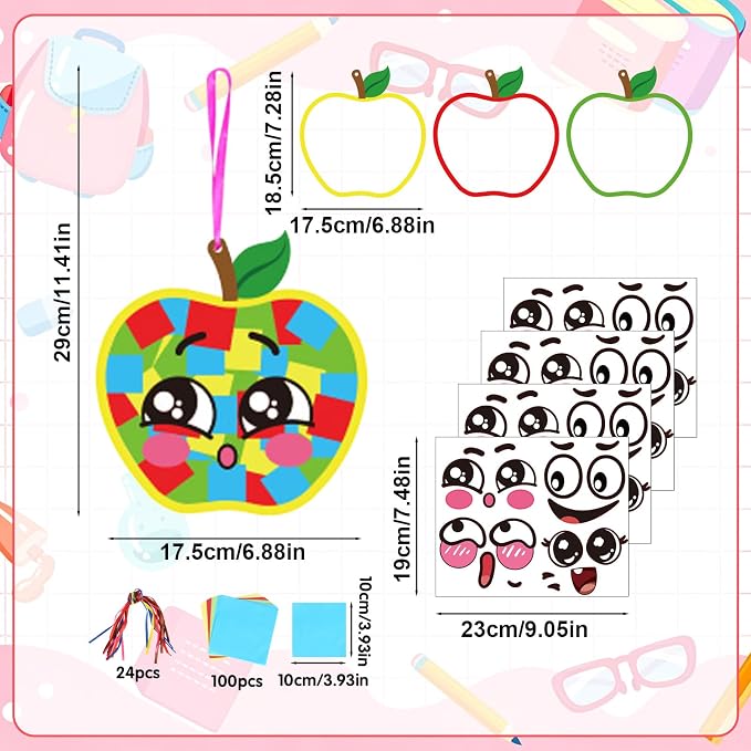 Fennoral 24 Pack Apple Crafts for Kids Make Your Own Back to School Apple Suncatchers with Emotion Stickers DIY Art and Craft Classroom Ornaments for First Day of School Activities Fall Party Decor