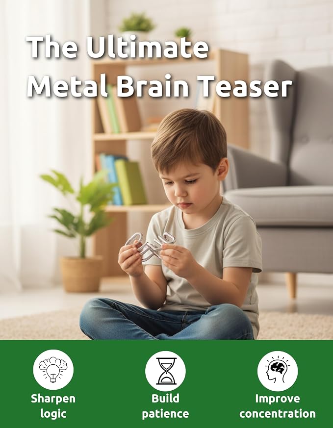 4-in-1 Puzzle Bright Curve Set by Sharp Brain Zone – Heavy Duty Metal Brain Teasers, Unique IQ Puzzle Games for Problem Solving, Stress Relief, Focus Training and Entertainment