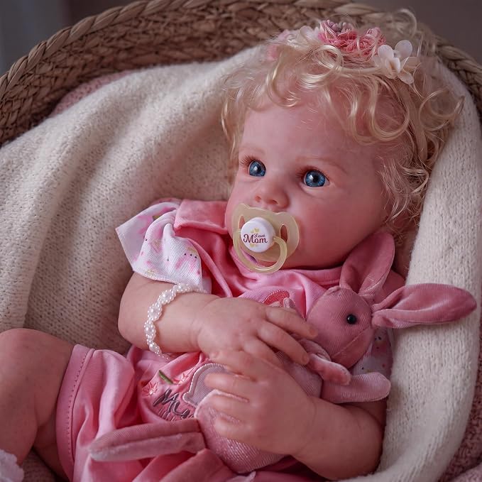 BABESIDE Reborn Baby Dolls - 17 Inch Soft Body Realistic Baby Doll Girl Lovely Awake Blond Curly Hair Girl Real Life Baby Dolls with Gift Box for Kids Age 3+ Collectors