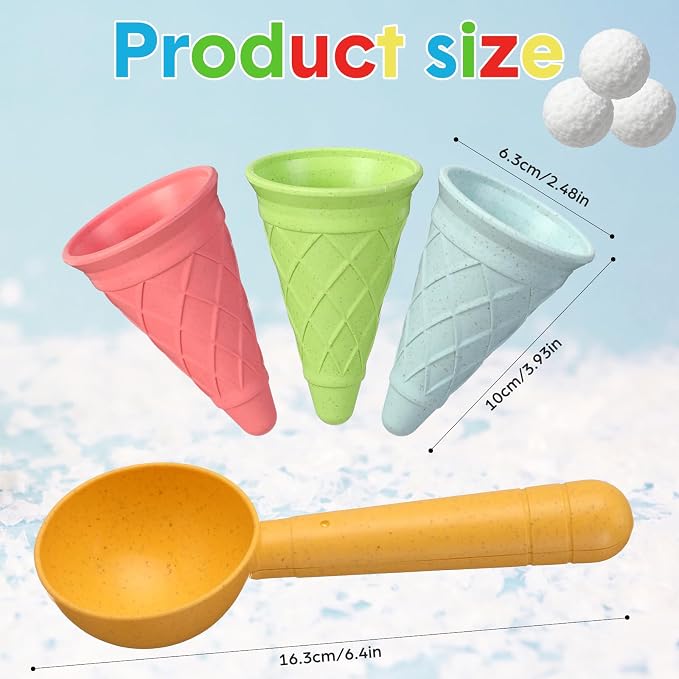 Potchen 16 Pcs Plastic Ice Cream Cones Cups and Scoop Set, Beach Sand Toys for Kids, Summer Sandbox Ice Cream Mold Set for Sensory Table, Outdoor Play Backyard Seaside Activities, Macaron Pastel