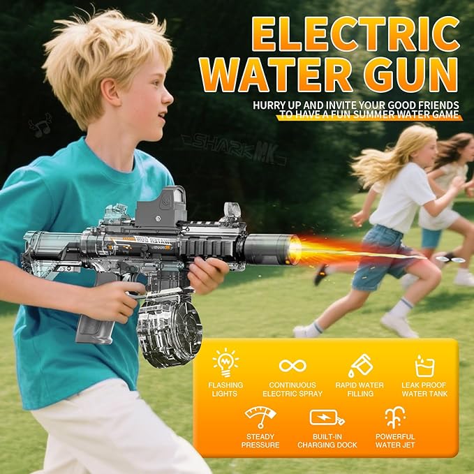 Electric Water Gun for Kids and Toddlers 3+,Rechargeable,Automatic Squirt Watergun with LED,Pool Party Toys ideal Gift for Summer Fight Shot Game,Long Range,Spray Electric Water Guns (Small,Mini M416)