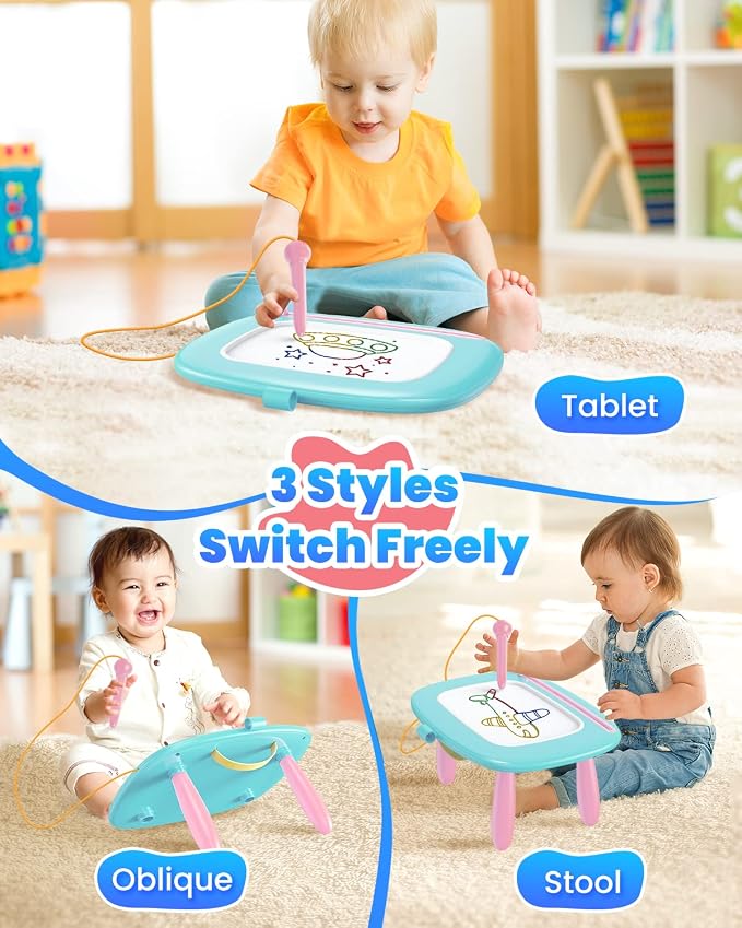 Seimome Magnetic Drawing Board, Toddler Girl Toy for 1-3 Year Old, Doodle Board Pad Learning and Educational Kids Toy for 1 2 3 Year Old Baby Birthday- Mint Blue