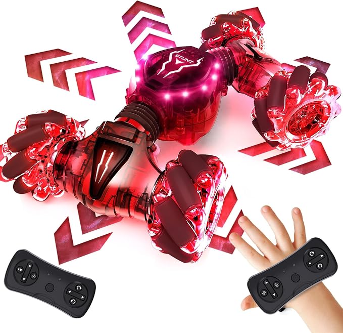 Tecnock Remote Control Car for Boys Girls, 2.4GHz 4WD Gesture Sensing RC Stunt Car Toys - 360° Rotating Double Sided Hand Controlled RC Cars with LED Lights, Gifts for Kids Ages 6-8, 8-12
