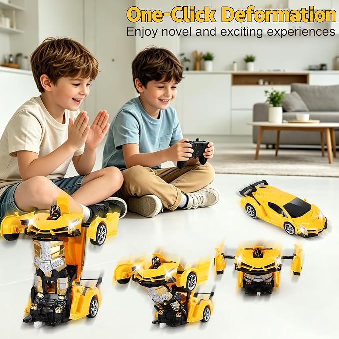 Transform Remote Control Cars for Kids 4-12，Transforming Robot Toys for Boys 5-7，RC Cars for Ages 6-8，2.4Ghz One-Button Deformation 360° Rotation Car Toy Gifts for Aged 4 5 6 7 8 9 10 11 12