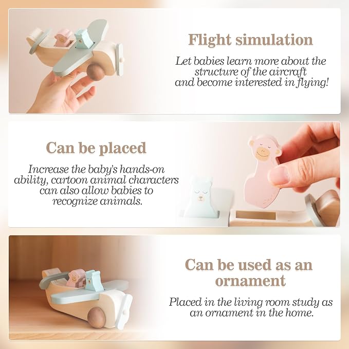 ibwaae Wooden Airplane Toys, Air Transport Vehicles Play Set, Wooden Pull Games, Learning Gift Montessori Toy for Baby Toddler Boys Girls