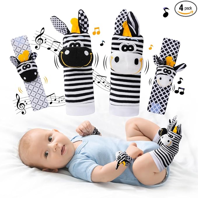 Baby Toys 0-6 Months,High Contrast Baby Toys for Newborn,Black and White Toys,Infant Rattle Socks and Wrist Toy,Newborn Toys 0 3 Months Brain Development,0-6 Months Babies Boy Girl Gift