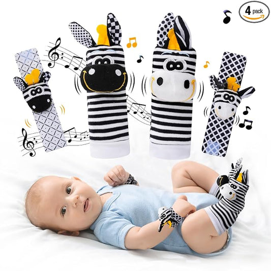 Baby Toys 0-6 Months,High Contrast Baby Toys for Newborn,Black and White Toys,Infant Rattle Socks and Wrist Toy,Newborn Toys 0 3 Months Brain Development,0-6 Months Babies Boy Girl Gift