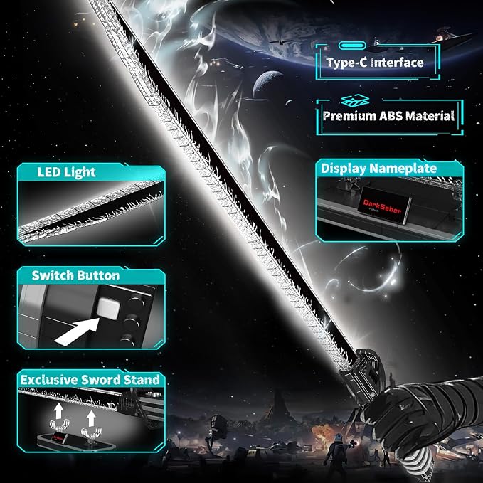 Mould King Dark Sword Building Set - 45.67" Rechargeable LED Lightsaber with Display Stand, DIY Assembly STEM Model Kit for Adults, Creative Collectible Sci-Fi Toy & Cosplay Gift Idea (885+ PCS)