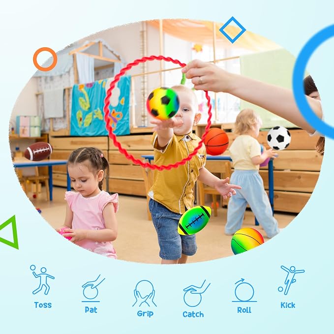 PlayZap 7-Piece Soft Ball Set for Toddlers & Kids - Includes 5” Playground Balls, Soccer, Football & Basketball - Great for Home, Yard, Pool, Classroom & Park for Boys & Girls Easter Gifts