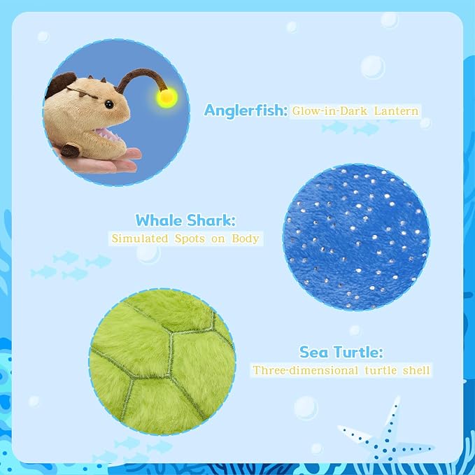 MaoGoLan 6Pcs Whale Shark Stuffed Animal with 5 Sea Animals Inside - Bulk Ocean Plush Toys Stuffed Orca Turtle Anglerfish Crab Octopus, Kids Party Favors Summer Christmas