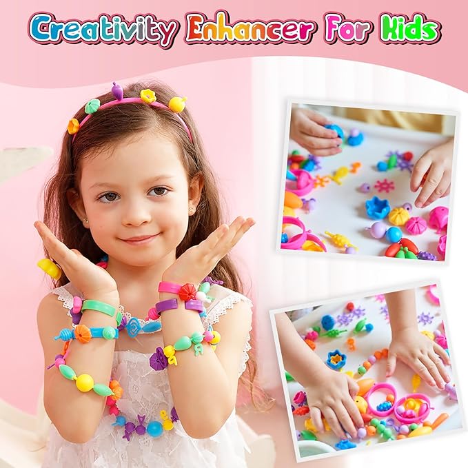 FUNZBO 1600 Pcs Pop Beads with Bracelet Making Kit, Jewelry Making Kit for Little Girls, Arts and Crafts Toys, Necklace Bracelet Ring Snap Set, Birthday Gifts for Kids Ages 3-9 Years Old