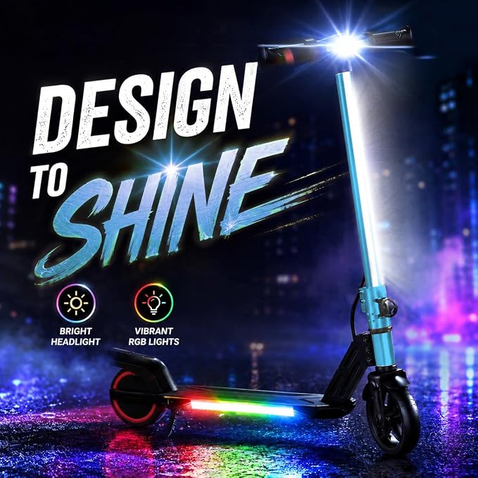 Foldable Electric Scooter for Kids, with Bright Front LED Lights,Shining Pedal, LED Display, Dual Brakes 200W Motor Kids Electric Scooter, UL2272 Certified