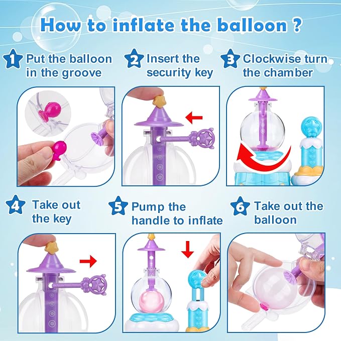 BTEC 195PCS Princess Blue DIY Balloon Animals Craft Kit with Pump, DIY Sticky Balloon Maker Toy with Bouncy Balloons & 3D Stickers & Accessories, Christmas Birthday Gifts for Kids Boys Girls Ages 3+