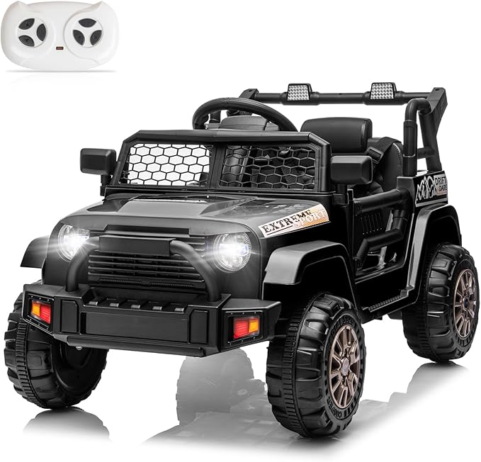 Winado 12V Electric Car for Kids, Ride on Truck for Toddlers with Remote Control, Battery Powered Kids Electric Vehicle to Drive w/Bluetooth, Soft Start, LED Lights - Black